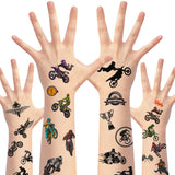 MALLMALL6 8pcs Luminous Dirt Bike Tattoos Glow In the Dark Race Motorcycle Body Stickers Fluorescence Light Up Fake Tattoo Sticker for Boys Girls Birthday Decoration Neon Carnival Party Favor Supplies