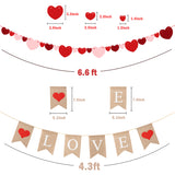 MALLMALL6 LOVE Burlap Banner Valentine's Day Banner with 2Pcs Felt Heart Garland No DIY Valentines Decorations Wedding Anniversary Engagement Bridal Baby Shower Party Favors for Home Room Fireplace