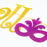 MALLMALL6 It's MARDI GRAS Y'all Banner Mardi Gras Carnival Glittery Sign with Fleur De Lis Mask Pre-Strung Hanging Kit Shrove Fat Tuesday New Orleans Masquerade Party Decorations for Fireplace Mantel