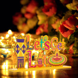 MALLMALL6 3Pcs Diwali Wood Table Decoration Centerpiece Happy Diwali Let's Get Lit Warm Wishes Light Candle Henna Pattern Wooden Design Decor for Traditional Festival Party Celebration Supplies