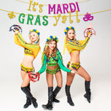MALLMALL6 It's MARDI GRAS Y'all Banner Mardi Gras Carnival Glittery Sign with Fleur De Lis Mask Pre-Strung Hanging Kit Shrove Fat Tuesday New Orleans Masquerade Party Decorations for Fireplace Mantel