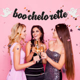 MALLMALL6 Bachelorette Banner Sign Halloween Bach Boochelorette Single Themed Party Favors Supplies Black Glittery Paper Photo Backdrops Props Pre-Strung Hanging Kit Decorations for Home Wall Outdoor