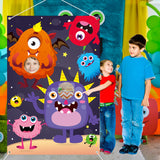 MALLMALL6 Monster Face Frame Photo Booth Props Hanging Photography Background Decor Cartoon Door Banner 5x3ft Monster Themed Halloween Party Decorations Carnival Birthday Game Supplies for Kids