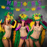 MALLMALL6 2Pcs MARDI GRAS Banner Mardi Gras Carnival Glittery Sign with Fleur De Lis Mask Crown Pre-Strung Hanging Kit Shrove Fat Tuesday New Orleans Masquerade Party Decorations for Fireplace Mantel