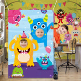 MALLMALL6 Monster Door Banner Large Polyester Monster Face Photo Banner Background Pretend Play Party Game Backdrop Prop Poster Halloween Monster Theme Party Favor Supplies Decorations for Kids