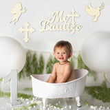 MALLMALL6 Mi Bautizo Wooden Sign for Baby Shower Door Hanging Decorations with Cross Angel Dove Baptism and Boy or Girl Gender Reveal Party Supplies, Hand Held Photo Props Wood Ornament for Birthday