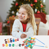 MALLMALL6 58pcs Christmas DIY Wooden Crafts Magnets Xmas Handmade Painting Wood Artwork Project Kit Refrigerator Decoration Christmas Party Favor Craft Supplies Gift for Kids Home School Activity