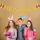 MALLMALL6 HE is Risen Banner Easter Party Decorations Religious Holiday Supplies Pre-Strung Glittery Sign Cross Patterns Ready to Hang Wall Art Jesus Faith Photo Props for Outdoor Church Fireplace