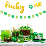 MALLMALL6 Lucky One Banner 1st Birthday Banners St. Patrick's Day Party Decoration Saint Patty's Day 1 Year Old Baby Shower Pre-Strung Glittery Sign Shamrock Clover Garland for Boy Girl Outdoor Indoor