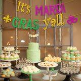 MALLMALL6 It's MARDI GRAS Y'all Banner Mardi Gras Carnival Glittery Sign with Fleur De Lis Mask Pre-Strung Hanging Kit Shrove Fat Tuesday New Orleans Masquerade Party Decorations for Fireplace Mantel