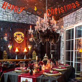 MALLMALL6 Happy Christmas Banner Magical Wizard Theme Party Favors Supplies Red Glittery Sign Xmas Photo Backdrops Pre-Strung Hanging Kit Christmas Eve Decorations for Fireplace Home Wall Outdoor