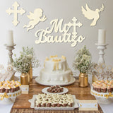 MALLMALL6 Mi Bautizo Wooden Sign for Baby Shower Door Hanging Decorations with Cross Angel Dove Baptism and Boy or Girl Gender Reveal Party Supplies, Hand Held Photo Props Wood Ornament for Birthday