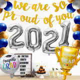 MALLMALL6 40Pcs Graduation Party Decorations Set Congrats Grad We Are So Proud of You Banner Silver 2021 Aluminum Foil Balloon Latex Pearlized Balloons Yard Backdrop Party Supplies for Graduates