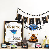 MALLMALL6 15Pcs Graduation Candy Bar Decorations Congrats Grad Banner Photo Backdrop Cake Toppers Bachelor Cap 2021 Blue Foil Balloons Celebration Party Supply Decor for College High School Yard Sign