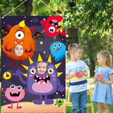 MALLMALL6 Monster Face Frame Photo Booth Props Hanging Photography Background Decor Cartoon Door Banner 5x3ft Monster Themed Halloween Party Decorations Carnival Birthday Game Supplies for Kids