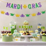 MALLMALL6 2Pcs MARDI GRAS Banner Mardi Gras Carnival Glittery Sign with Fleur De Lis Mask Crown Pre-Strung Hanging Kit Shrove Fat Tuesday New Orleans Masquerade Party Decorations for Fireplace Mantel