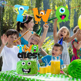 MALLMALL6 Monster 2nd birthday Banner Cake Topper Party Supplies Felt Two Banner Cake Decorations for Second Birthday Party Favor Cake Smash Photo Booth Props Decor for Two Year Old Boys Girls