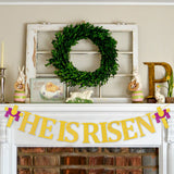 MALLMALL6 HE is Risen Banner Easter Party Decorations Religious Holiday Supplies Pre-Strung Glittery Sign Cross Patterns Ready to Hang Wall Art Jesus Faith Photo Props for Outdoor Church Fireplace