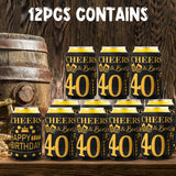 MALLMALL6 12Pcs 40th Happy Birthday Beer Can Sleeves Set Forty Years Old Theme Party Decoration Favor Supplies Black and Gold Cheers Beer Bottle Cover Soda Beverage Can Decor Parent Gift for Men Women