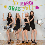 MALLMALL6 It's MARDI GRAS Y'all Banner Mardi Gras Carnival Glittery Sign with Fleur De Lis Mask Pre-Strung Hanging Kit Shrove Fat Tuesday New Orleans Masquerade Party Decorations for Fireplace Mantel