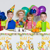 MALLMALL6 4pcs Wild One Girl Table Cover Jungle Animal Party Tablecloths Disposable Plastic Pink Floral Table Cloth One Year Old Birthday Baby Shower Party Decorations Supplies for Kids Girl Boy