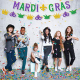 MALLMALL6 2Pcs MARDI GRAS Banner Mardi Gras Carnival Glittery Sign with Fleur De Lis Mask Crown Pre-Strung Hanging Kit Shrove Fat Tuesday New Orleans Masquerade Party Decorations for Fireplace Mantel