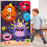MALLMALL6 Monster Face Frame Photo Booth Props Hanging Photography Background Decor Cartoon Door Banner 5x3ft Monster Themed Halloween Party Decorations Carnival Birthday Game Supplies for Kids