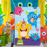 MALLMALL6 Monster Door Banner Large Polyester Monster Face Photo Banner Background Pretend Play Party Game Backdrop Prop Poster Halloween Monster Theme Party Favor Supplies Decorations for Kids