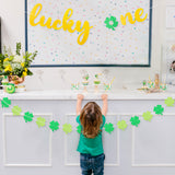 MALLMALL6 Lucky One Banner 1st Birthday Banners St. Patrick's Day Party Decoration Saint Patty's Day 1 Year Old Baby Shower Pre-Strung Glittery Sign Shamrock Clover Garland for Boy Girl Outdoor Indoor