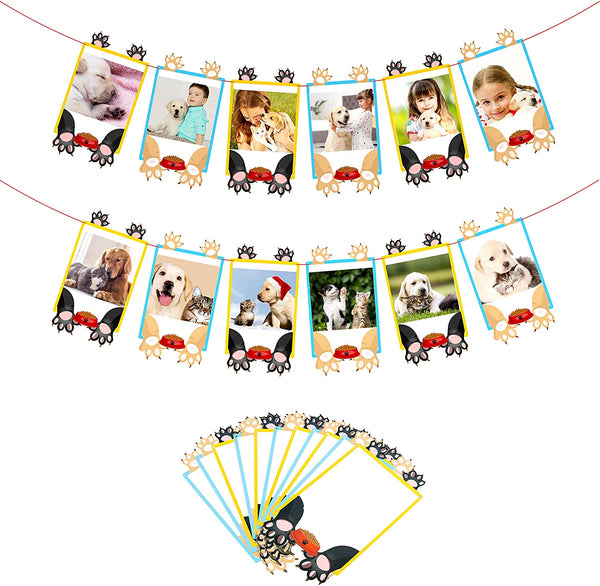 MALLMALL6 Pet Theme 12 Months Photo Banner Newborn Monthly Milestone Photos Banner Cats Puppy 1st Birthday Decoration Party Supplies Keepsake Baby Shower for 1 Year Old Kids Cat Dog Pawty