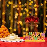 MALLMALL6 3Pcs Diwali Wood Table Decoration Centerpiece Happy Diwali Let's Get Lit Warm Wishes Light Candle Henna Pattern Wooden Design Decor for Traditional Festival Party Celebration Supplies